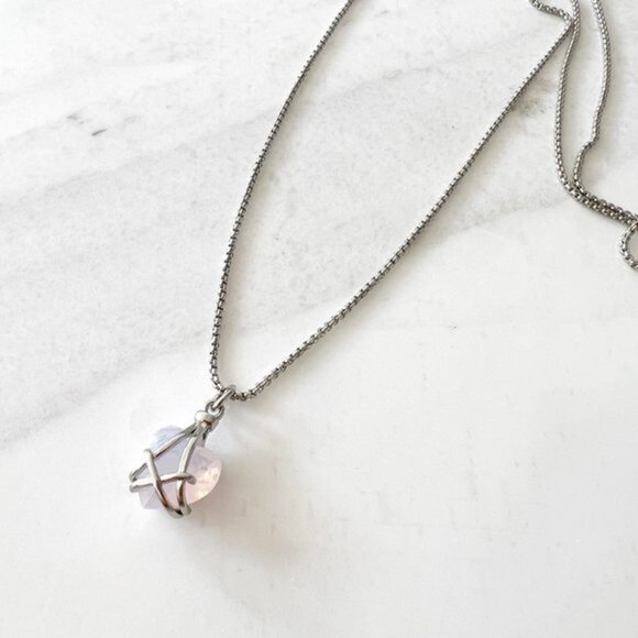 Jones New York Rose Crystal Heart Pendant Necklace Silver - Picture 3 of 6